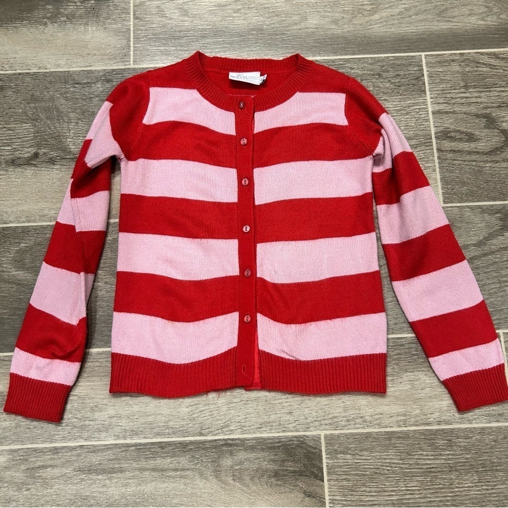 **3/$15** EPK Red & Pink Striped Cardigan Sweater